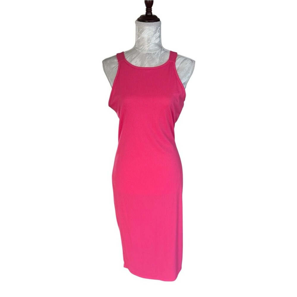 Pink Lily Hot Pink Ribbed Midi Tank Dress